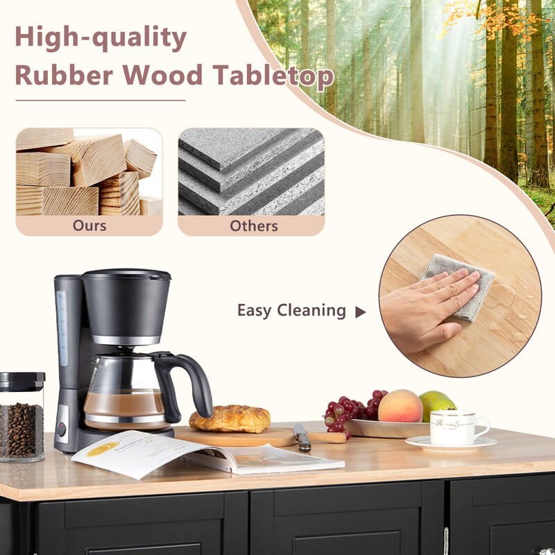 Rullbar köksvagn med fällbar arbetsyta och förvaring svart