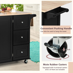 Rullbar köksvagn med fällbar arbetsyta och förvaring svart