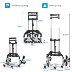 Hopfällbar trappvagn med justerbart handtag och klättringshjul
