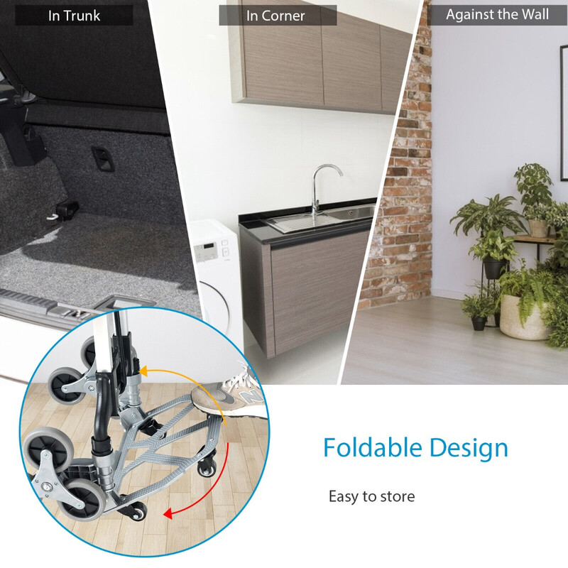 Hopfällbar trappvagn med justerbart handtag och klättringshjul