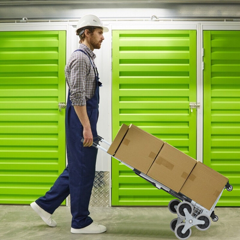 Hopfällbar trappvagn med justerbart handtag och klättringshjul