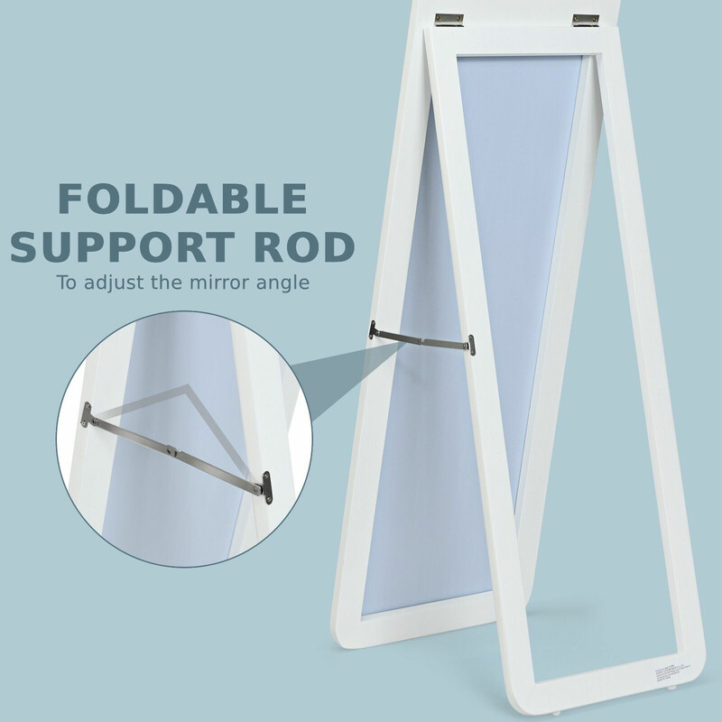 2 i 1 helkroppsspegel fristående och väggmonterad vit