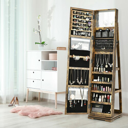 Smyckeskåp med spegel och förvaringshyllor brun 39x39x161 cm