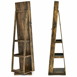 Smyckeskåp med spegel och förvaringshyllor brun 39x39x161 cm