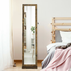 Smyckeskåp med spegel och förvaringshyllor brun 39x39x161 cm