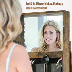 Smyckeskåp med spegel och förvaringshyllor brun 39x39x161 cm