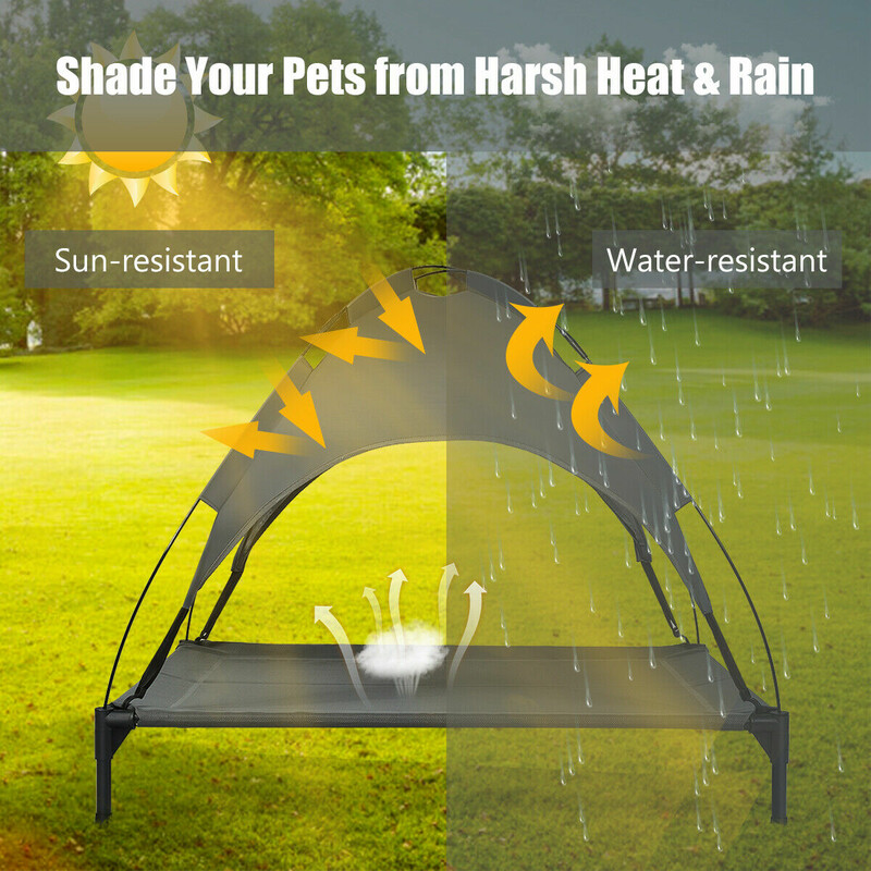 Hundbädd med tak för trädgård, grå, 105x87x89 cm
