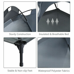 Hundbädd med tak för trädgård, grå, 105x87x89 cm