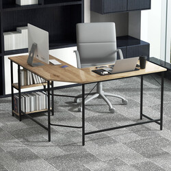 L-format skrivbord med hyllor för hemmakontor och studier