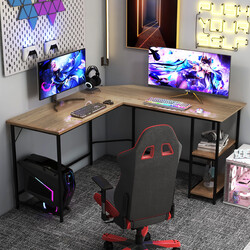 L-format skrivbord med hyllor för hemmakontor och studier