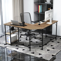 L-format skrivbord med hyllor för hemmakontor och studier