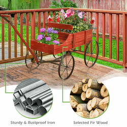 Blomvagn i trä och metall för trädgård och balkong