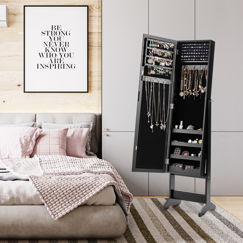Smyckeskåp med helkroppsspegel och justerbar vinkel svart