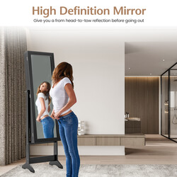 Smyckeskåp med helkroppsspegel och justerbar vinkel svart