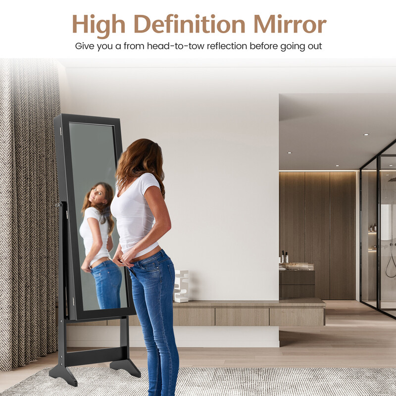 Smyckeskåp med helkroppsspegel och justerbar vinkel svart
