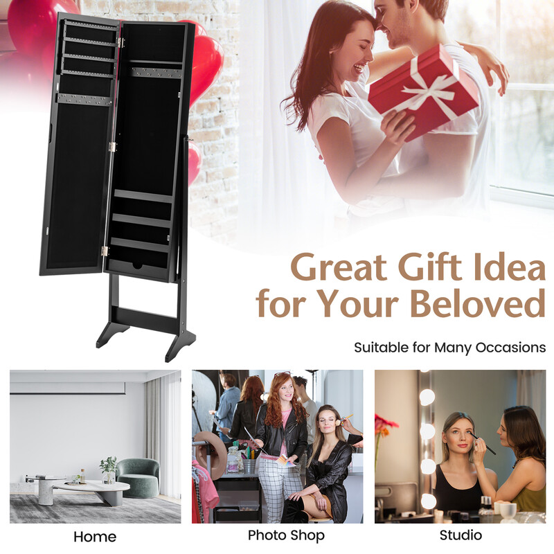 Smyckeskåp med helkroppsspegel och justerbar vinkel svart