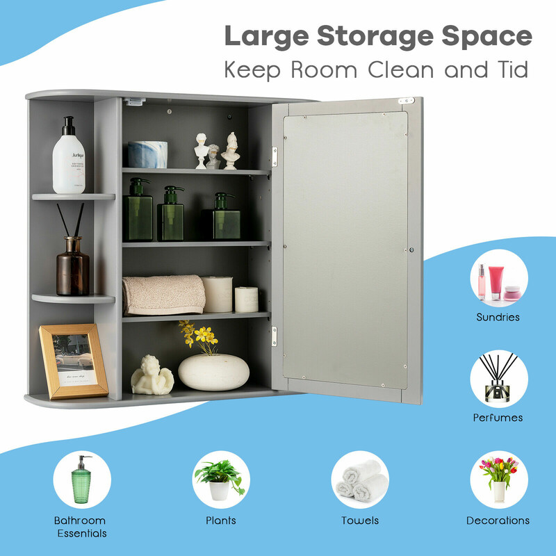 Grå spegelskåp för badrum med justerbara hyllor