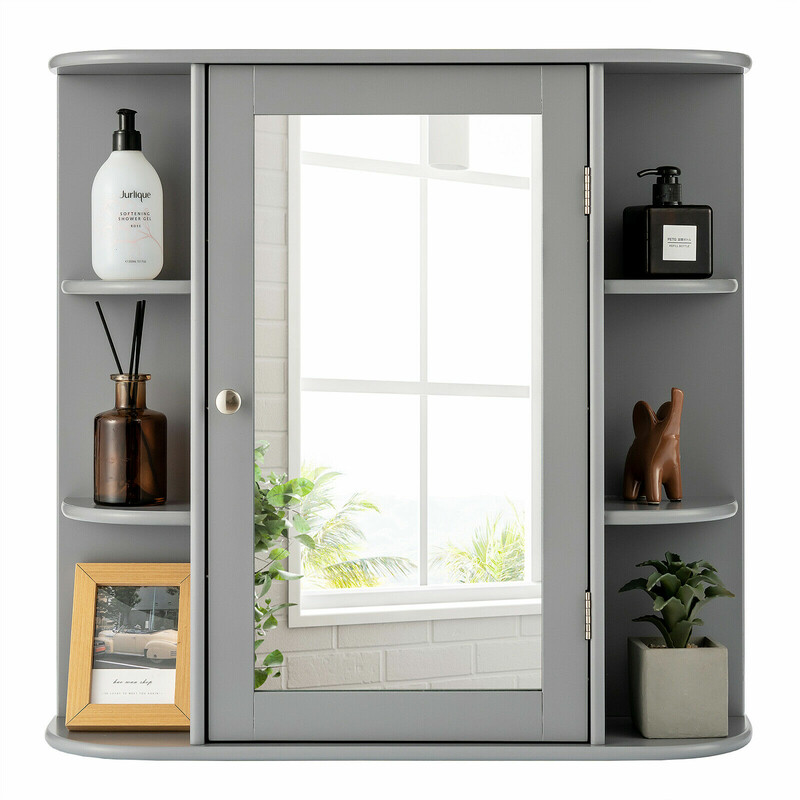 Grå spegelskåp för badrum med justerbara hyllor