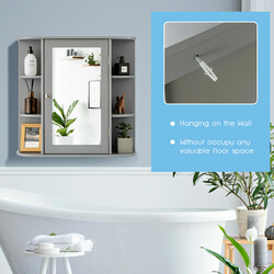 Grå spegelskåp för badrum med justerbara hyllor