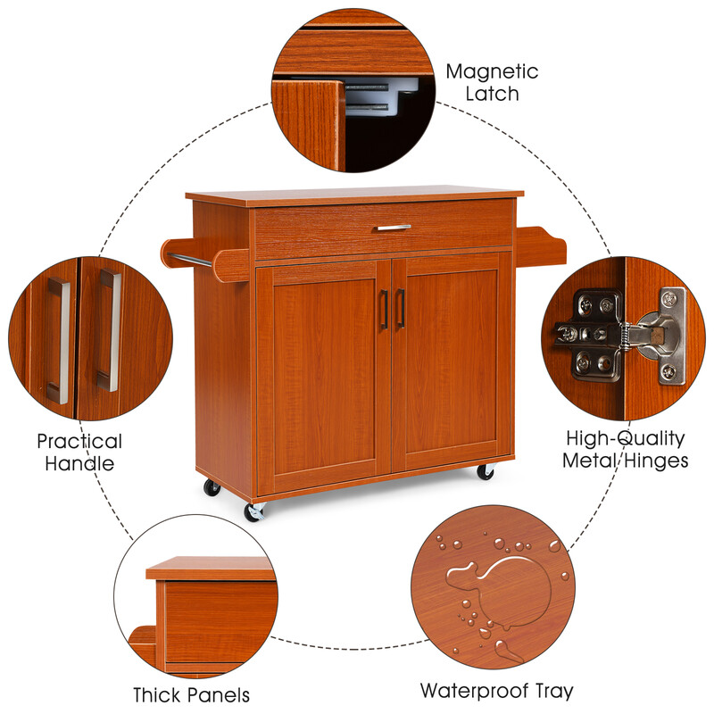 Köksvagn med handdukshållare och kryddhylla brun 116x40x85 cm