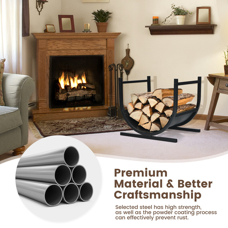 U-formad vedställning i stål med stabil bas svart