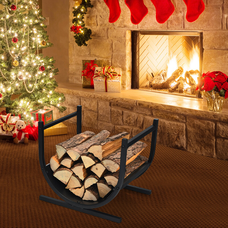 U-formad vedställning i stål med stabil bas svart