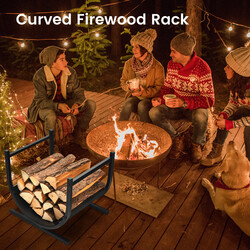 U-formad vedställning i stål med stabil bas svart