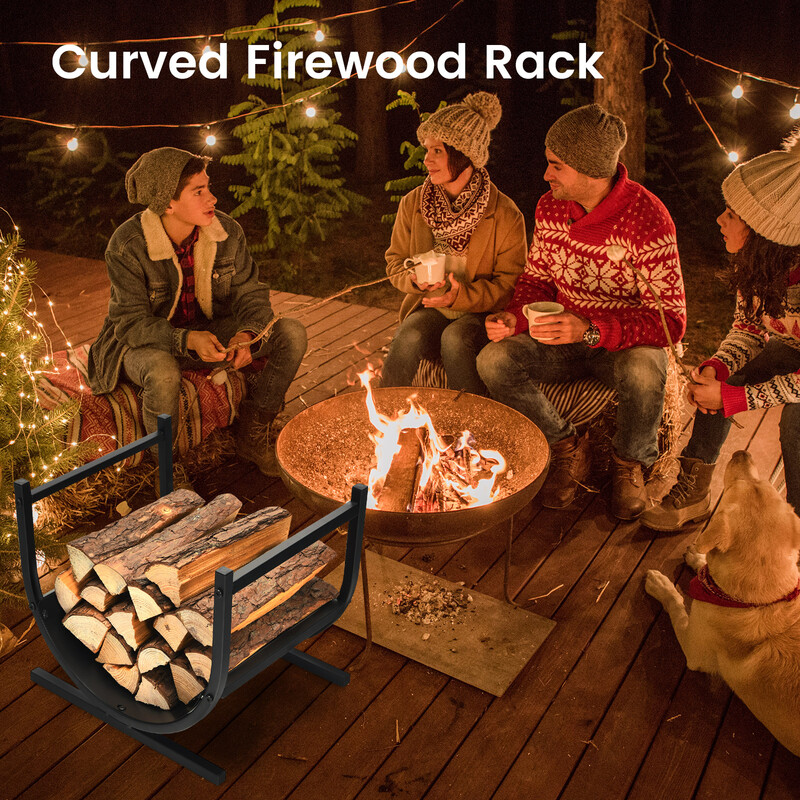 U-formad vedställning i stål med stabil bas svart