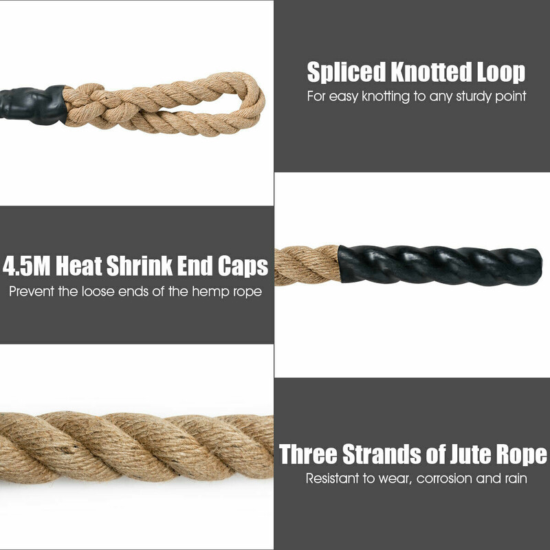 Gymklätterrep med gummigrepp i jute, 4,5 m, gul