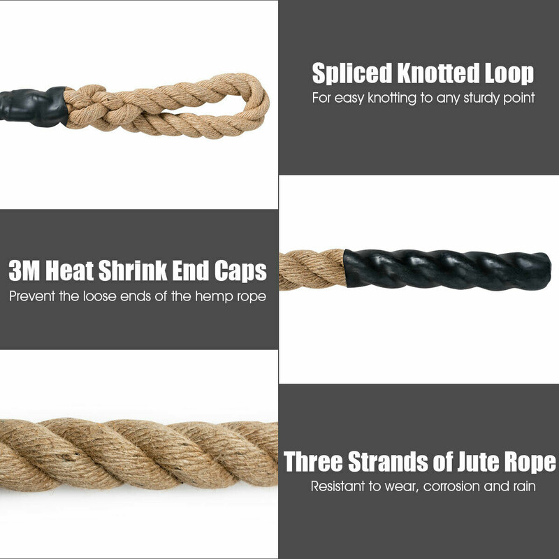 Gym klätterrep med gummigrepp i jute, gul, 4,5 m