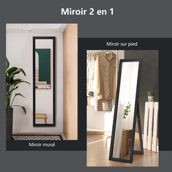 2 i 1 helkroppsspegel med svart träram 37x155 cm