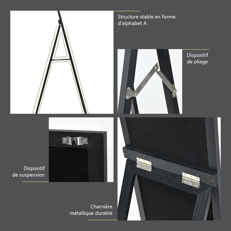 2 i 1 helkroppsspegel med svart träram 37x155 cm