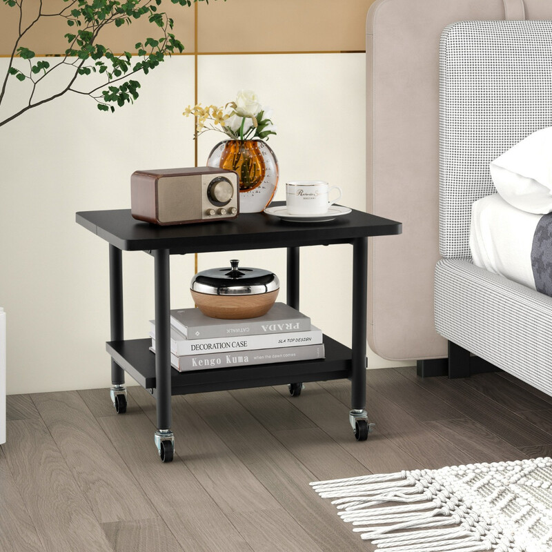 Skrivarbord med två nivåer och låsbara hjul svart