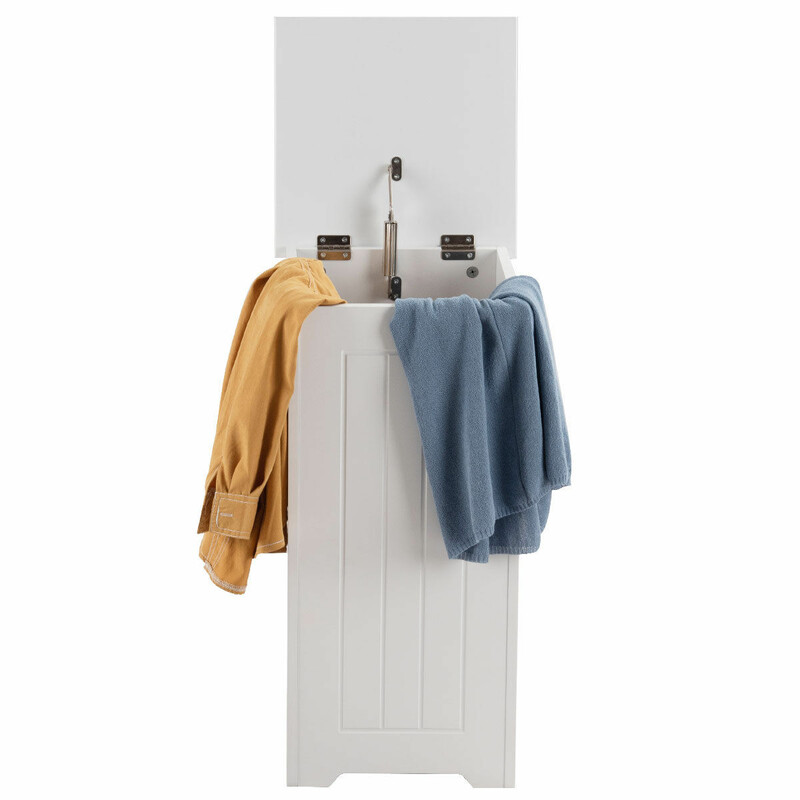 Fristående tvättskåp i trä med lock för badrum