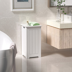 Fristående tvättskåp i trä med lock för badrum