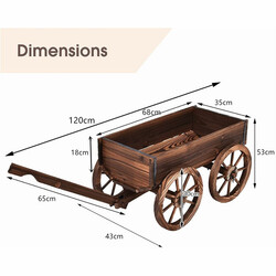 Trädgårdsvagn i trä med fyra hjul brun 120 cm