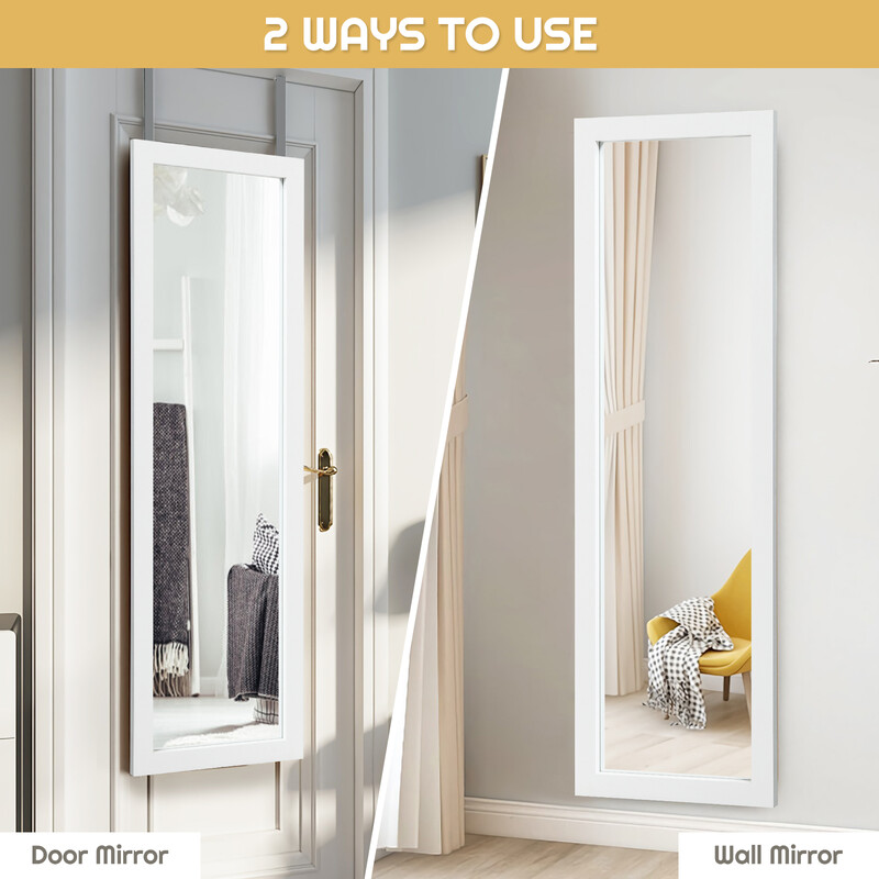 Höj- och sänkbar helkroppsspegel med vit MDF-ram