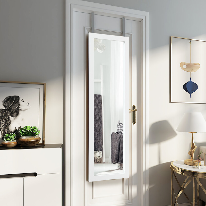 Höj- och sänkbar helkroppsspegel med vit MDF-ram