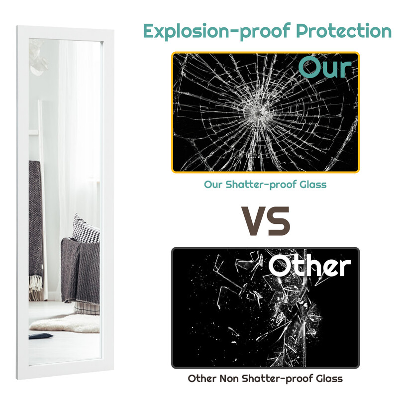 Höj- och sänkbar helkroppsspegel med vit MDF-ram