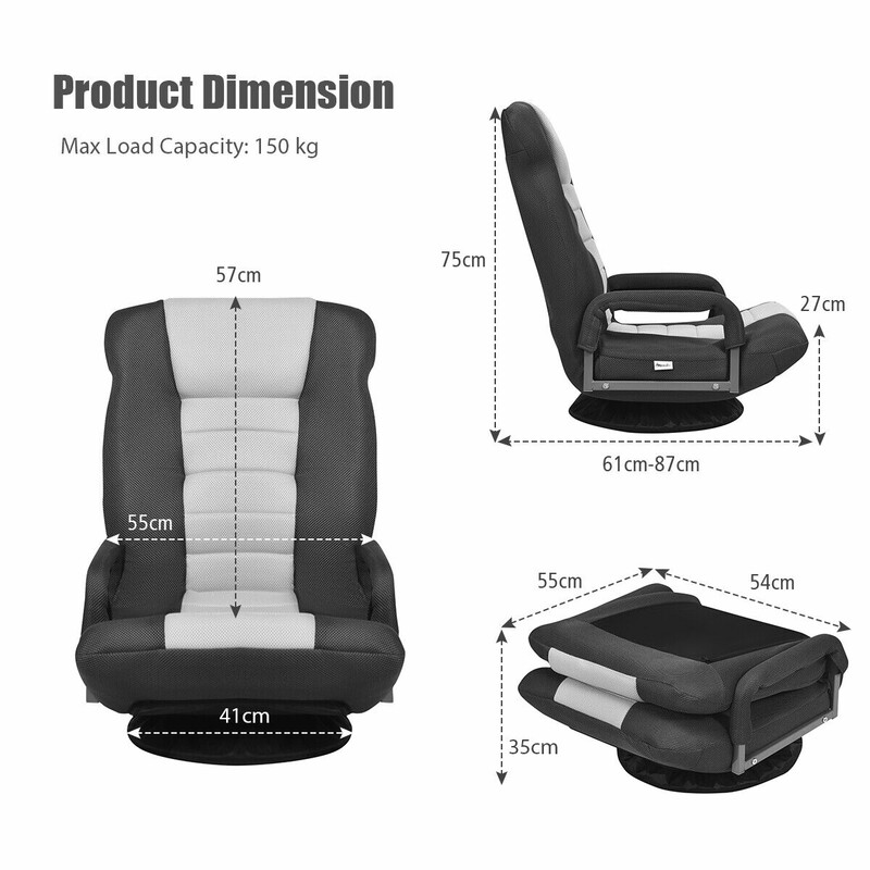 Justerbar golvstol med 6 lägen, grå och svart
