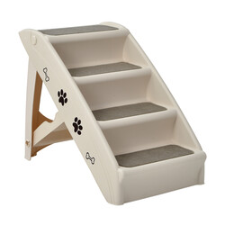 Hopfällbar husdjurstrappa i plast med fyra steg beige