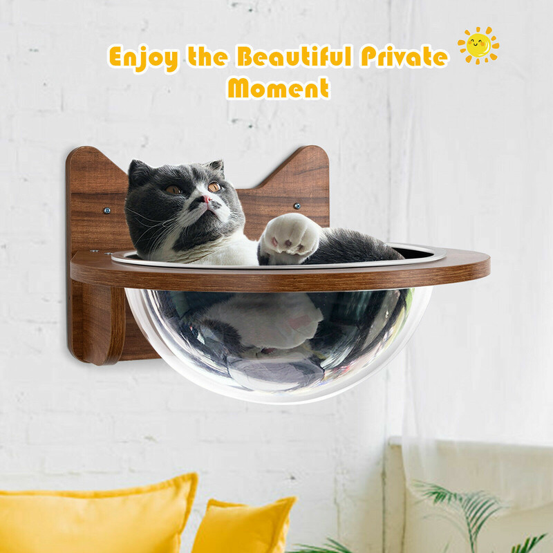 Väggmonterad kattbädd med transparent kupol och trämaterial