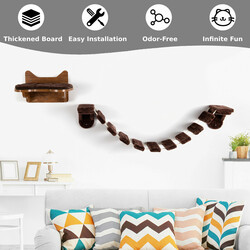 Väggmonterad klätterställning för katter med träbädd och bro brun