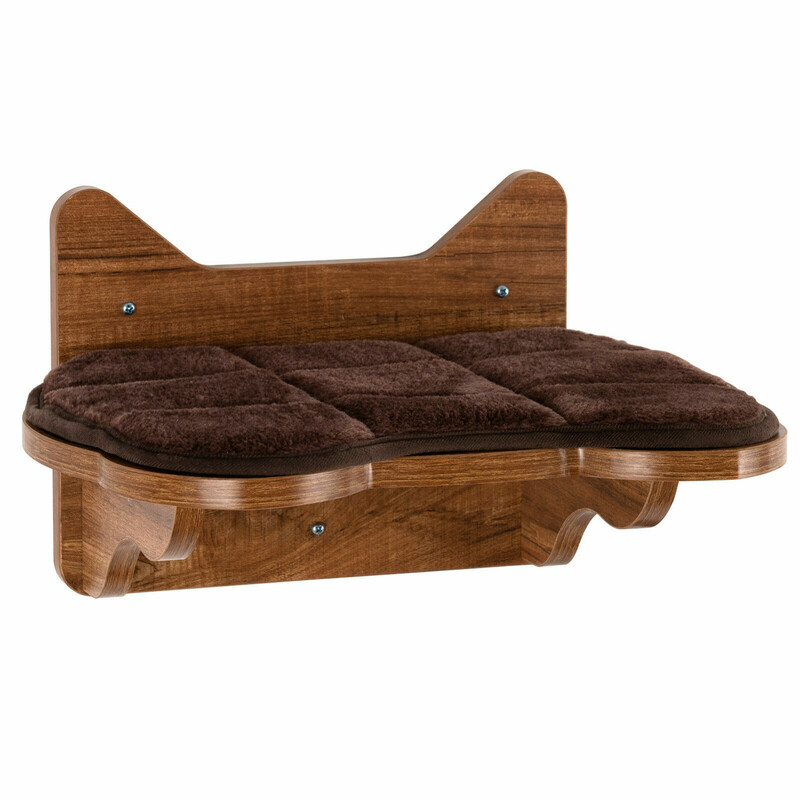 Väggmonterad klätterställning för katter med träbädd och bro brun