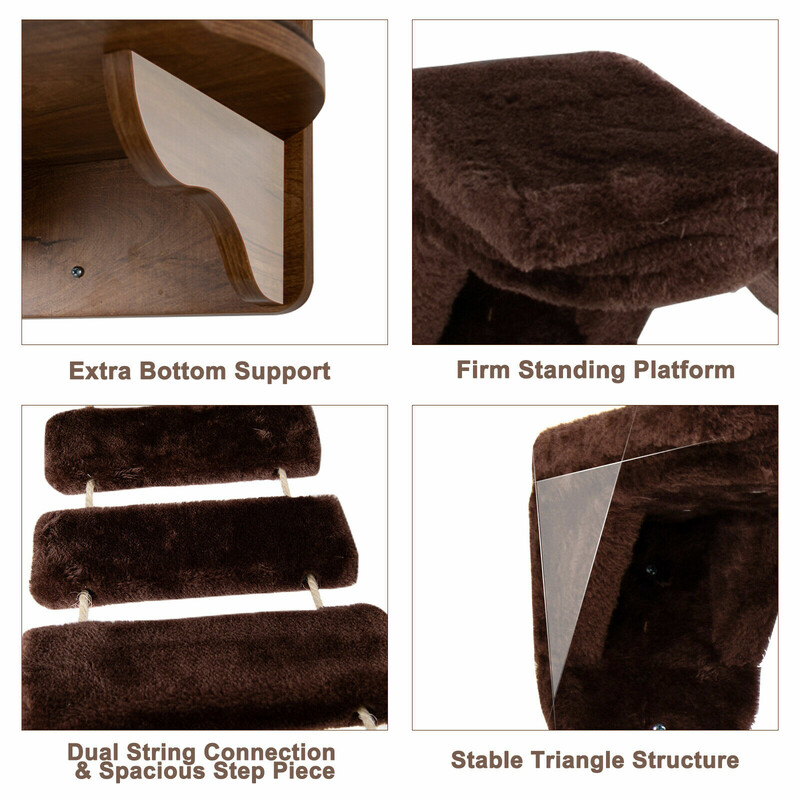 Väggmonterad klätterställning för katter med träbädd och bro brun