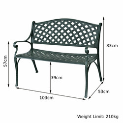 Trädgårdsbänk i aluminium med armstöd, antikgrön, 103x55x82 cm