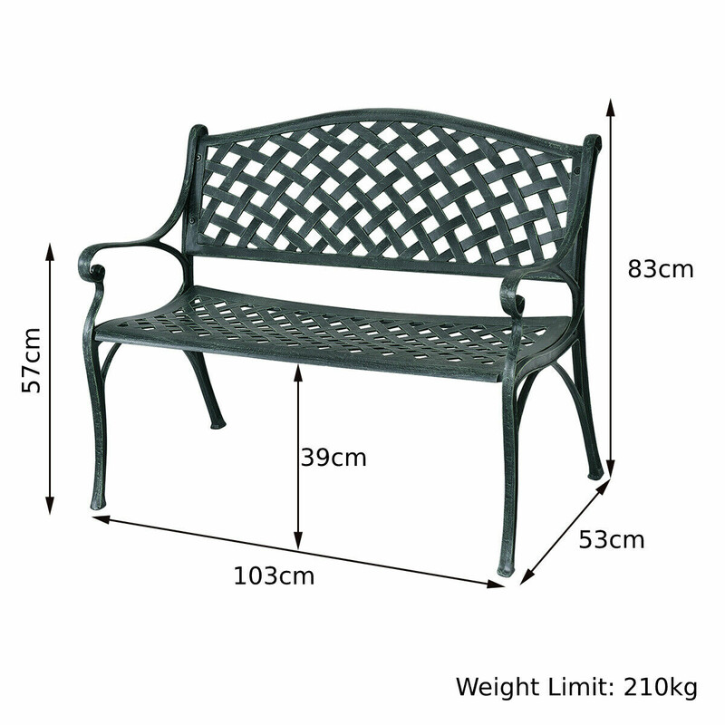 Trädgårdsbänk i aluminium med armstöd, antikgrön, 103x55x82 cm