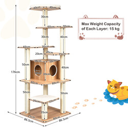 Kattklätterträd 175 cm med klöspelare och krypin