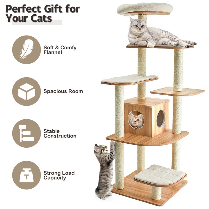 Kattklätterträd 175 cm med klöspelare och krypin