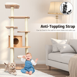 Kattklätterträd 175 cm med klöspelare och krypin